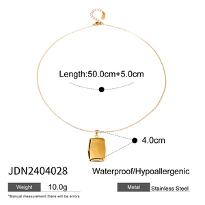 Detailed size chart for the gold stainless steel necklace with stone pendant measurements