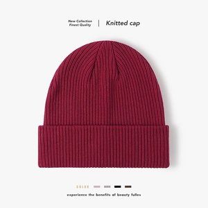 Ribbed Knitted Beanie Hat Pure Cotton Warm Winter Outdoor Solid Color Cuffed Cold Cap For Men Women Casual Elastic