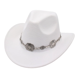 Western Cowboyhut Polyester Filz Breite Krempe Mit Metallband Vintage Bohemian Stil Outdoor Mode