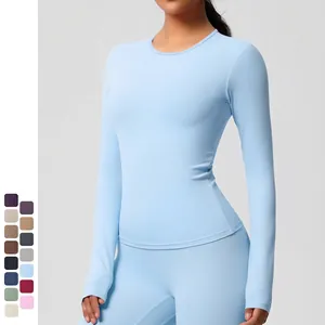 Haut de Sport à Manches Longues Coupe Ajustée pour Femmes Sensation Peau Nue Gratté T-Shirt de Yoga Avec Passe-pouce Gym