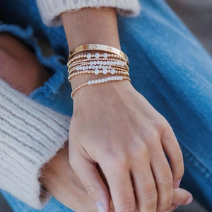 Elegant 18K gold plated bangle with baroque freshwater pearl bracelets set for women