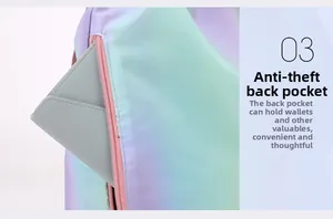 Detail of gradient drawstring backpack with a secure anti-theft back zipper pocket
