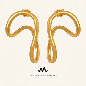 Titanium Steel Wave Earrings Irregular Geometric Abstract Twisted Minimalist Modern Jewelry For Women Gold Silver Tone