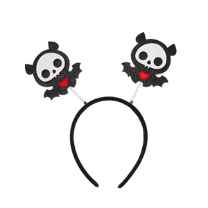 Halloween headband with spooky skull and bat spring bobbers on white background