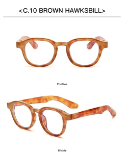 Detailansicht der runden Sonnenbrille mit Schildpatt-Rahmen in Retro-Braun von zwei Seiten