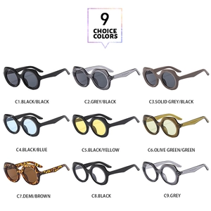 Detailed catalog showing 9 color choices for these stylish geometric oversized sunglasses