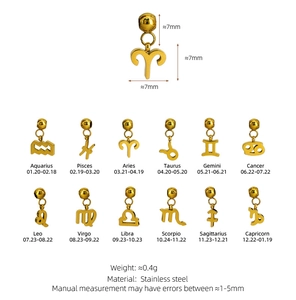 Detailed size specifications for 7mm 18K gold-plated stainless steel zodiac charms