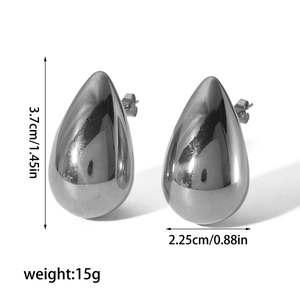 Polished silver teardrop earrings details with size dimensions 3.7cm height and 2.25cm width