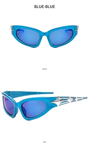 Detailed front and side view of JH18705 blue cat-eye sunglasses with star metal accents