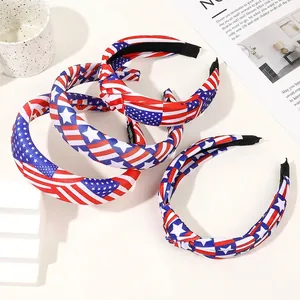 Bandeau Drapeau Américain Tissu Noué Rembourré Jour De L'Indépendance Étoile Rayure Patriotique Cerceau Cheveux Femmes