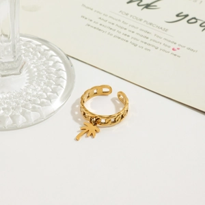 Anello a catena regolabile in acciaio inossidabile placcato oro 18K con palma
