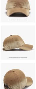 Detail view of washed vintage baseball cap with distressed edges and metal buckle