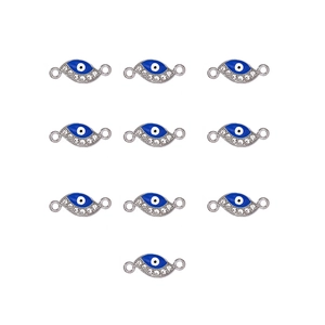 Set of 10 evil eye charms with blue enamel and sparkling rhinestones for jewelry making