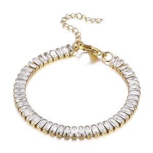 Élégant Bracelet en Acier Inoxydable Zirconia pour Femmes Or Argent Plqué Pierre Rectangulaire Tennis Bijoux de Mode