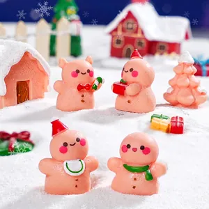 Set of 4 pink Christmas gingerbread man figurines for DIY micro landscape decor