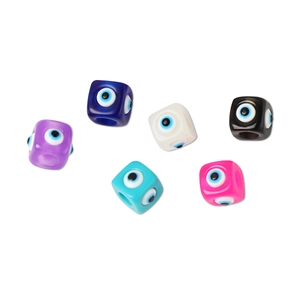 Handmade DIY resin evil eye square beads in six vibrant colors for jewelry making