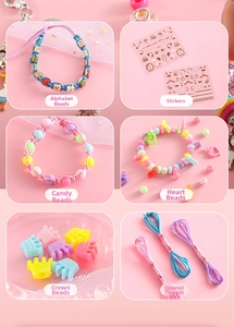 Detailed grid view of DIY bead kit including letter, crown beads and colorful ropes