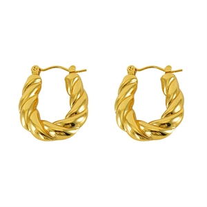 Elegant 18K gold plated stainless steel twisted rope hoop earrings in U-shape design