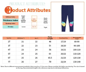 Detailed size chart for girls strawberry leggings featuring waist and length dimensions