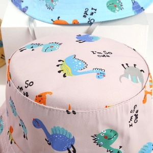 Close-up of cute cartoon dinosaur print and high-quality stitching on kids bucket hat