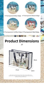 Size specifications of the large waterproof transparent beach tote bag with dimensions