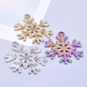 Three snowflake pendants in gold, silver and rainbow finish for DIY jewelry necklaces