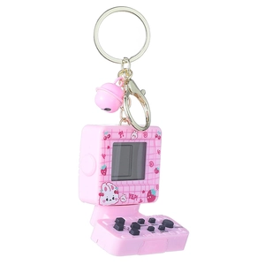 Portachiavi mini console per videogiochi arcade rosa con bottoni e piccolo campanello