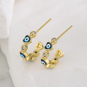 18K Gold Plated Copper Hoop Earrings Heart Evil Eye Enamel Micro Pave Cubic Zirconia Delicate Fashion Jewelry