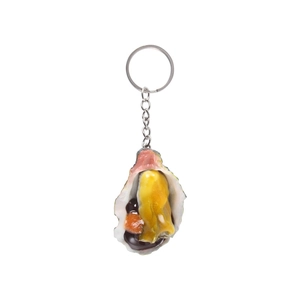 Realistic PVC oyster shell pendant keychain featuring detailed seafood food model