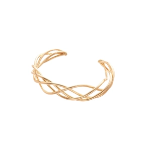 Irregular gold twisted mesh cuff bracelet with a minimalist multi-strand woven metal design
