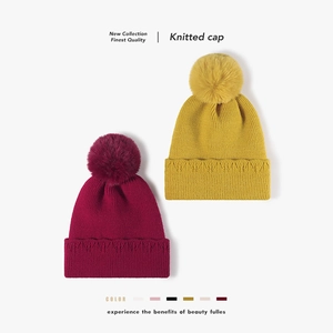 Bonnet En Tricot D'Hiver Pour Femmes En Poil De Lapin Synthétique Doublé Polaire Casquette Chaude À Gros Pompon