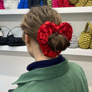 Woven Satin Heart Flower Hair Scrunchies Sweet Satin Ribbon Elastic Hair Ties Solid Color Ponytail Holder For Women