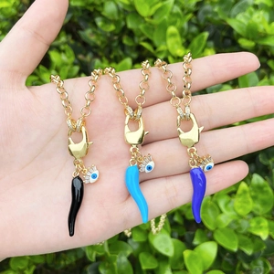 Evil Eye Cornicello Pendant Necklace Copper 18K Gold Plated Zircon Enamel Bohemian Amulet Jewelry For Women