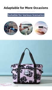 Pink travel bag with elephant pattern and multi-functional compartments for fitness or travel