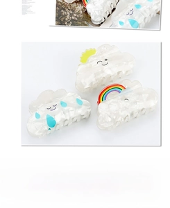 Three-piece set of cartoon cloud hair claws with sun, rainbow and raindrop charms