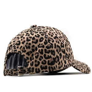Suede leopard print baseball cap with adjustable metal buckle and six-panel design
