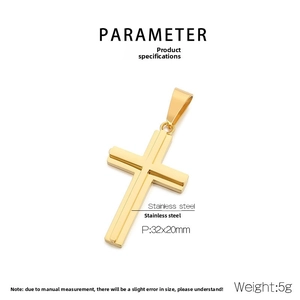Detailed parameter view of the gold stainless steel cross pendant measuring 32x20mm
