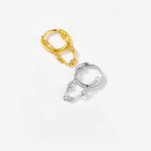 S925 sterling silver hoop earrings with diamond chain pendants in gold and silver finish
