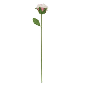 Handmade crochet gradient pink rose flower with green stem for home floral decoration