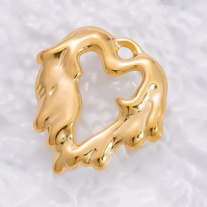 Polished 18K gold heart-shaped lava texture pendant for necklace or earrings