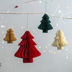 Mini Christmas Tree Hanging Ornaments Honeycomb Paper 3D Foldable Accordion Festive Home Party Decoration
