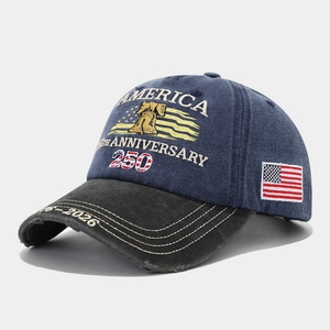 Detail of USA 250th Anniversary embroidery and 1776-2026 stitching on baseball cap