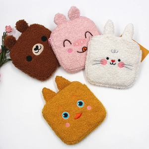 Cute plush animal sanitary napkin pouch set featuring bear, pig, rabbit and chick designs