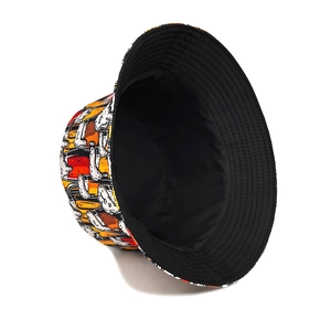 Retro beer pattern bucket hat with double-sided design for outdoor sun protection