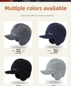 Winter thermal knit hats with ear flaps and Sport embroidery in four classic colors
