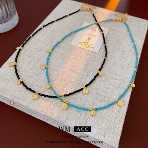 Collier Perles Pierre Naturelle Femmes Pendentifs Pièce Cuivre Ronde Style Bohème Ethnique Rétro Bijoux Ajustable