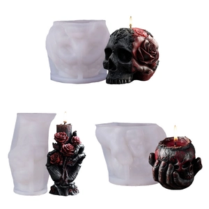 Lot de moules en silicone pour bougies parfumées tête de mort et main de squelette