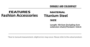 Titanium steel necklace specifications with 40+5cm length and 0.8cm pendant details