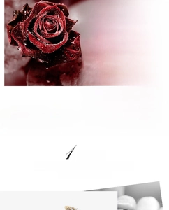 Close-up of red rose brooch with gold alloy leaves and sparkling rhinestone details