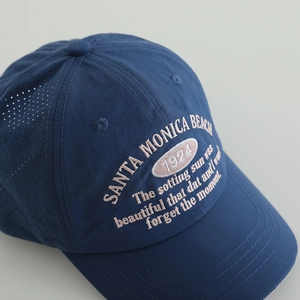Quick-dry navy blue kids baseball cap with 1924 embroidery and breathable laser-cut holes